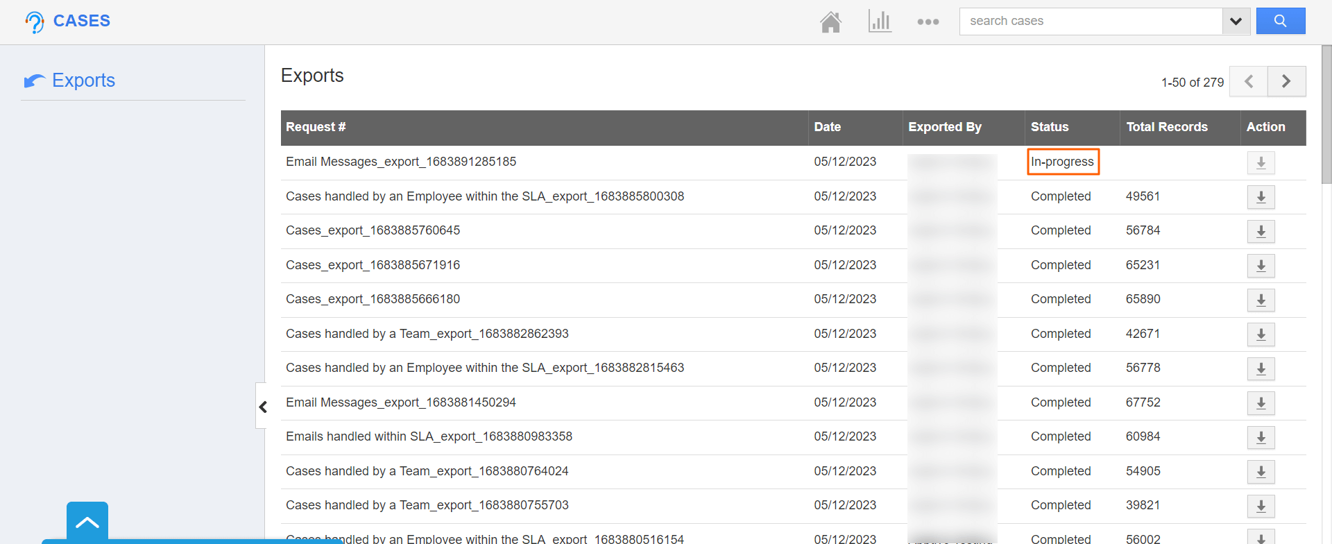Cases - Export in Progress Cases - Export in Progress